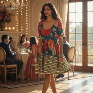 Traditional-style floral short dress or tunic,kurti/mini anarkali style.fast 🚚📦